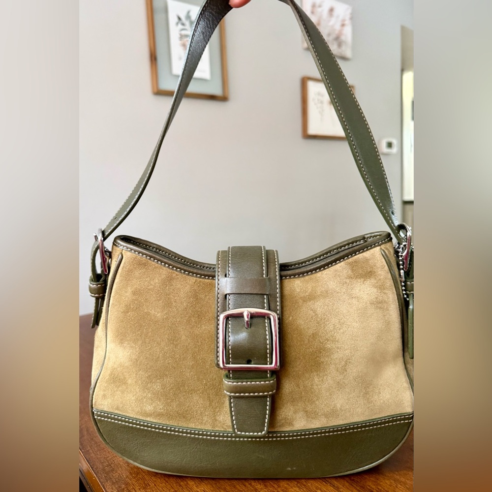 Vintage Coach Olive Green Suede Hobo Y2K 2000s - Picture 12 of 13